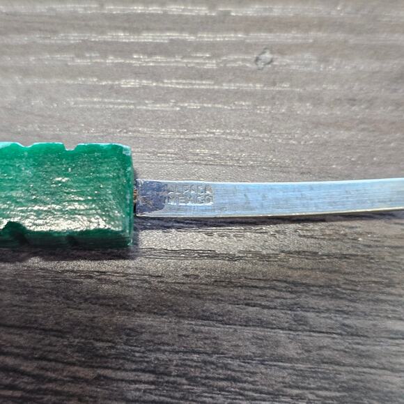 Vintage Alpaca Silver Mayan Calendar Spoon with Carved Jade Tone Handle - Picture 8 of 8